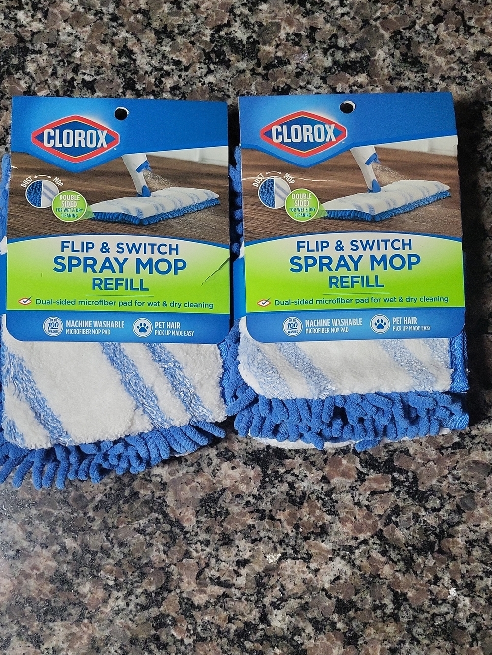 Lot Of 2 Clorox Flip & Switch Spray Mop Refill new Dual sided microfiber pad New